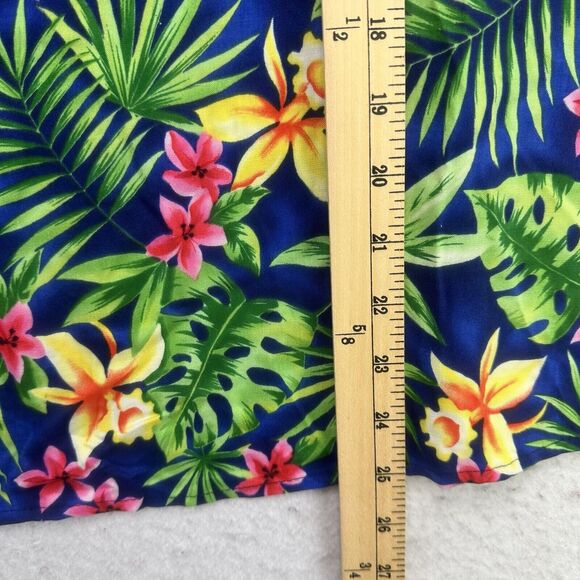 Caribou Hawaiian Shirt Women 1X Green Blue Pink Floral Button Up Shoulder Pads - Picture 8 of 12